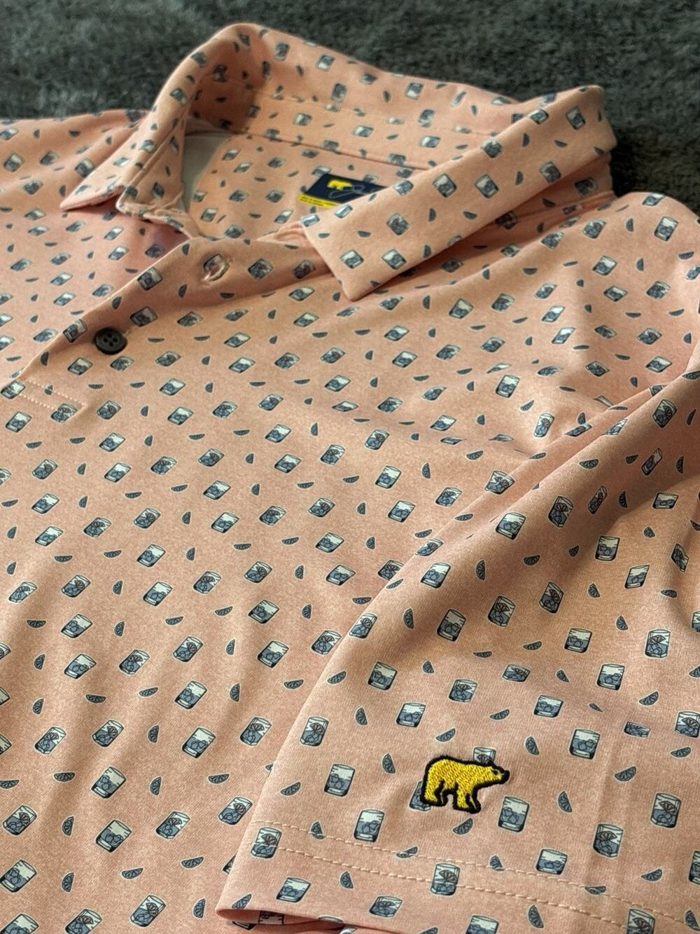 Jack Nicklaus Golf Polo Men's XL Peach Cocktail Glass Print Bear Logo
